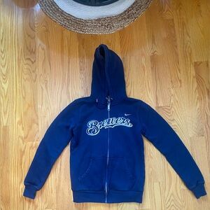Authentic Nike Milwaukee Brewers Embroidered Zip Up Hoodie Boys Medium